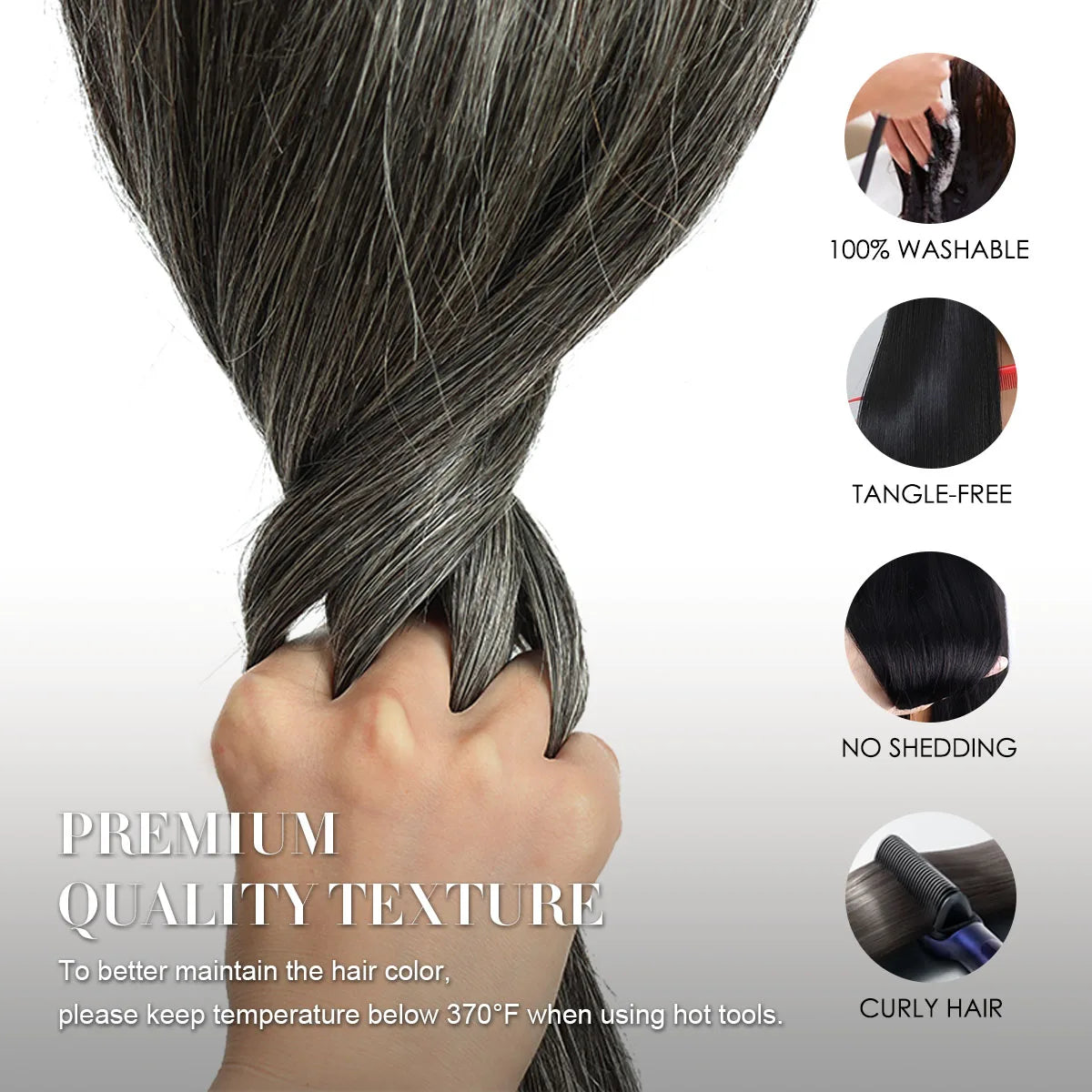 250 Density Salt Pepper Straight 13x6 HD Lace Front Human Hair Wigs 40 Inch Pre Plucked Gray Colored Lace Frontal Wig For Women