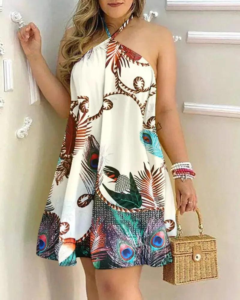 Summer Bohemian Style High Waist Pleated Short Elegant Casual Skirt Dress