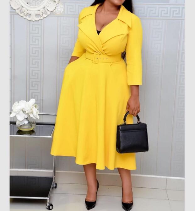 Plus Size Pleated Midi A-Line American Casual Dress