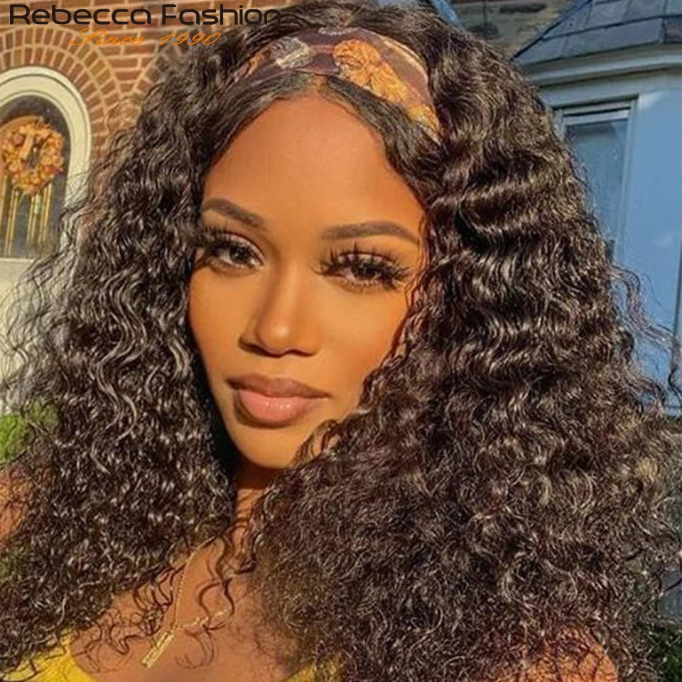 Curly Human Hair Headband Wig 180% Density Glueless Peruvian Kinky Curly Hair