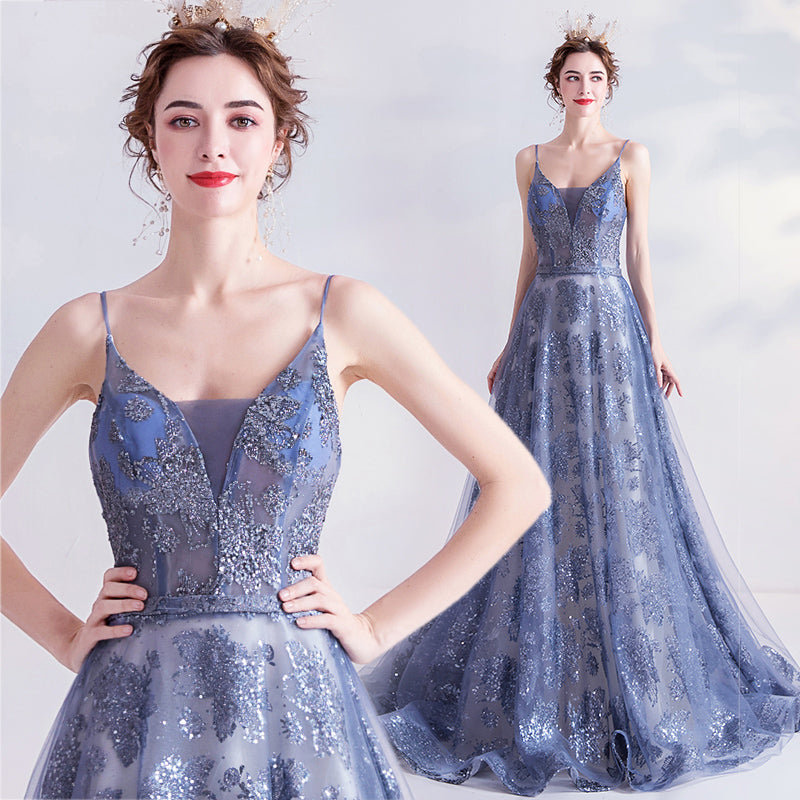 Bright Star Blue Haze Rayon Women Dress Hand Embroidery