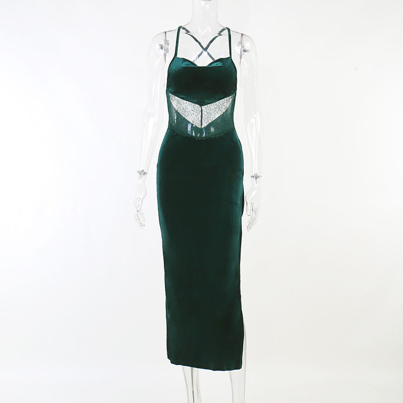 Lace Sexy Open Back Panel Split Elegant Dress
