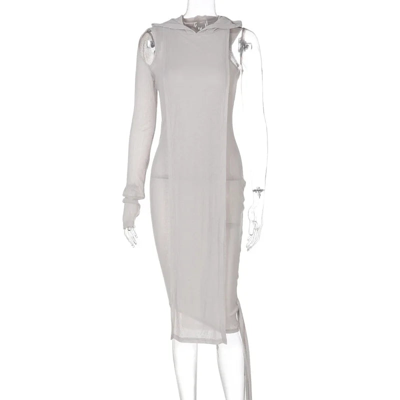 Long Sleeve Dress One Shoulder Casual Hooded Dresses Women