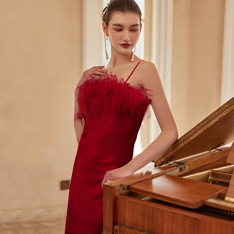 Custom Elegant Evening Party Dress Ostrich Feather Bridal Pajamas