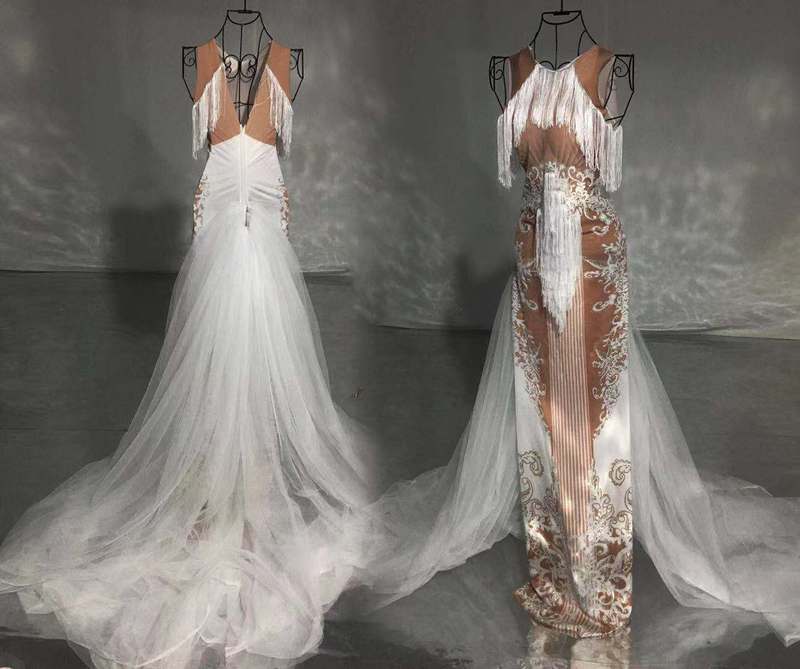 Sexy White Chiffon Ball Gowns for Women See Through Wedding Dress Off Shoulder