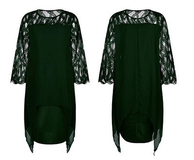 Women Lace Splicing Irregular Hem Lace Skirt Casual Long Dress