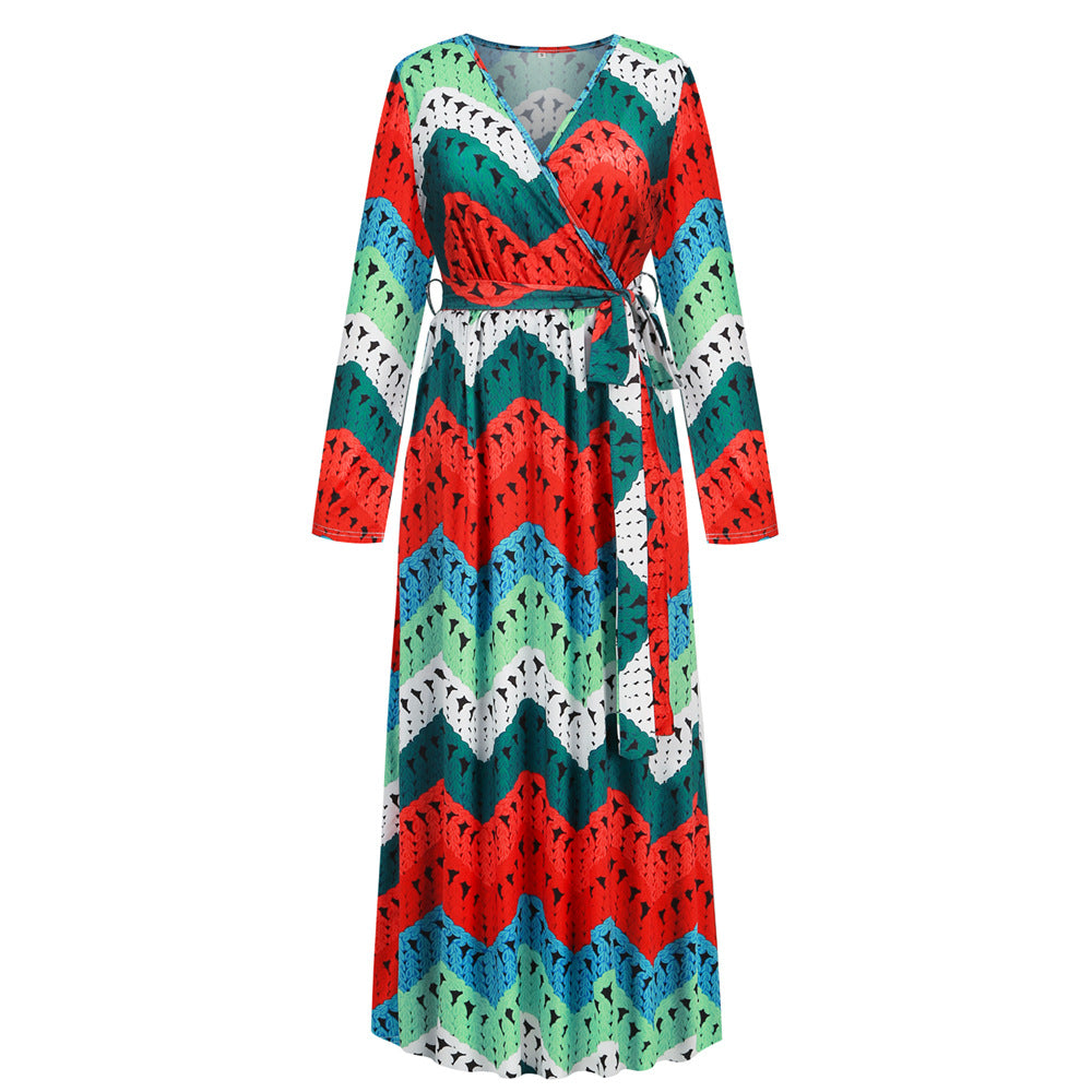 Christmas Print Party Dresses Cute Holiday v Neck Women Fall Elegant Dress