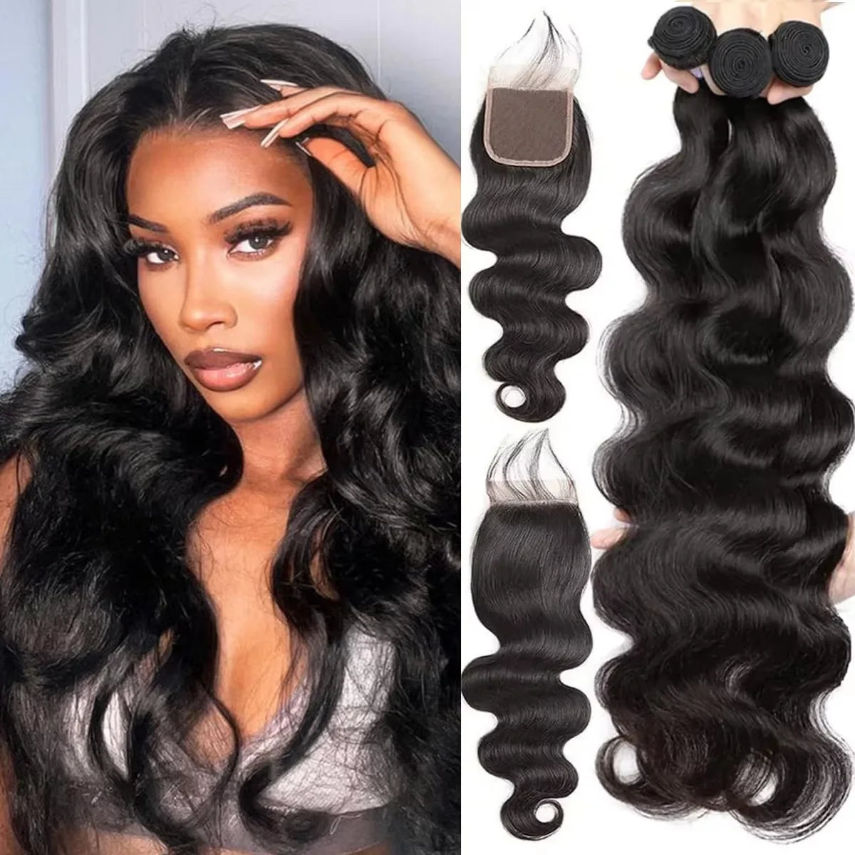 Ombre Color Body Wave Human Hair Bundles with closure Brazilian human hair 1b/4/27 Hair Weave Bundles human Hair Extension