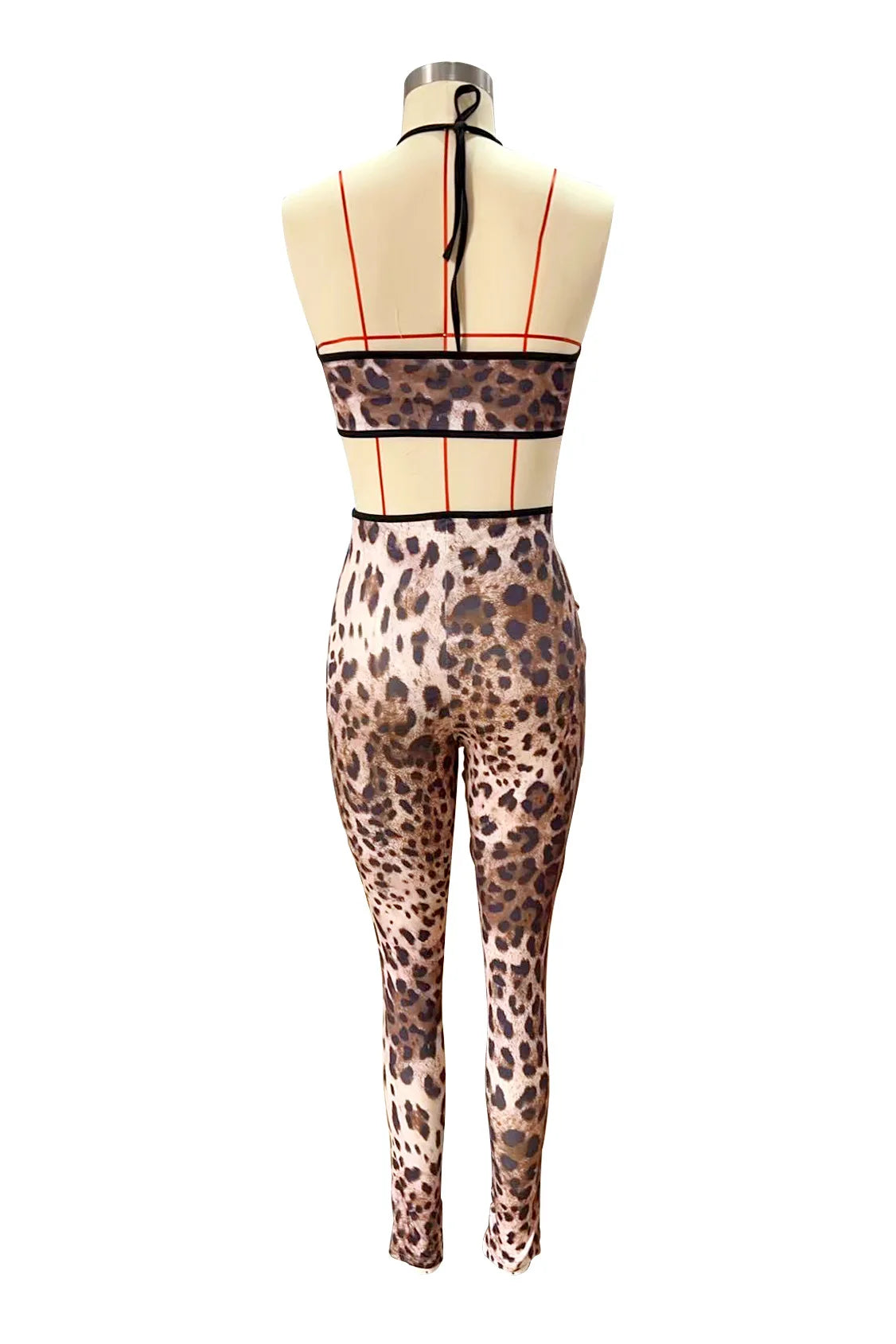 Leopard Printed Women's Set Strap Sleeve Crop Top and Legging Pants