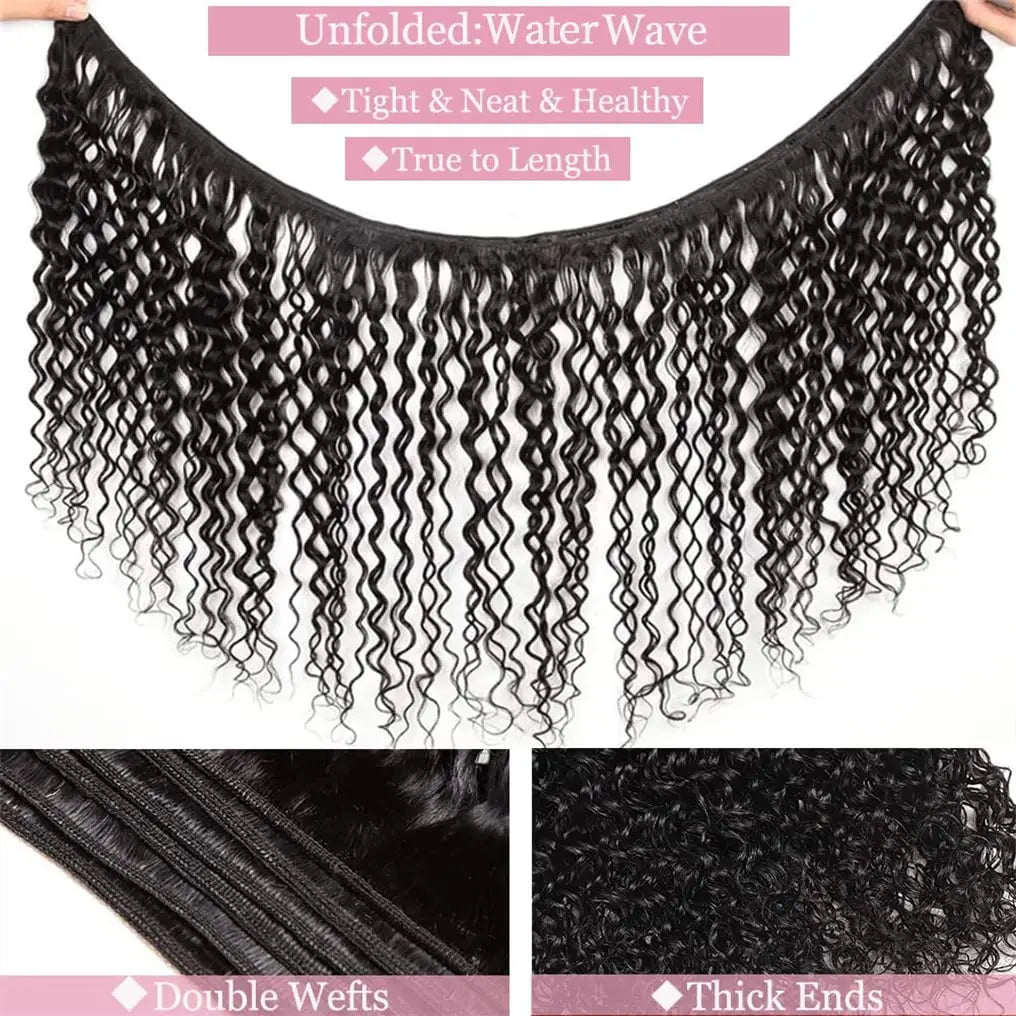 12A Water Wave Bundles With Frontal Wet and Wavy Virgin Curly Loose Deep Wave 100% Human Hair Bundles With Closure Peruvian Hair