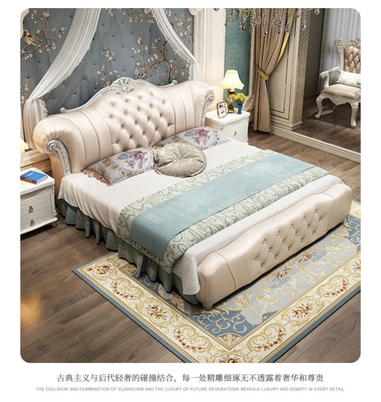 Wood Modern Bed Luxury Leather Classic Wedding Bed European Confortable Safe Camas De Matrimonio Dormitorio Bedroom Furniture