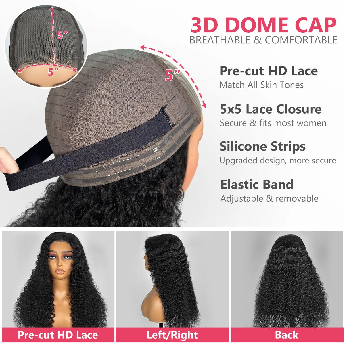 Curly Glueless Wigs Human Hair Ready to Wear Deep Wave Lace Front Wigs