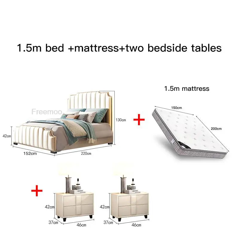 Modern Simple King Size Double Beds Luxury Lit 2 Personnes Moderne Disign White Leather House Bed Frame Queen Bedroom Furniture