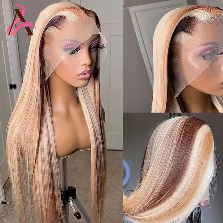 4/613 Balayage Brown Blonde 13x4 Lace Front Wig Body Wave Colored Human Hair Wigs For Women 613 HD Lace Front Human Hair Wig