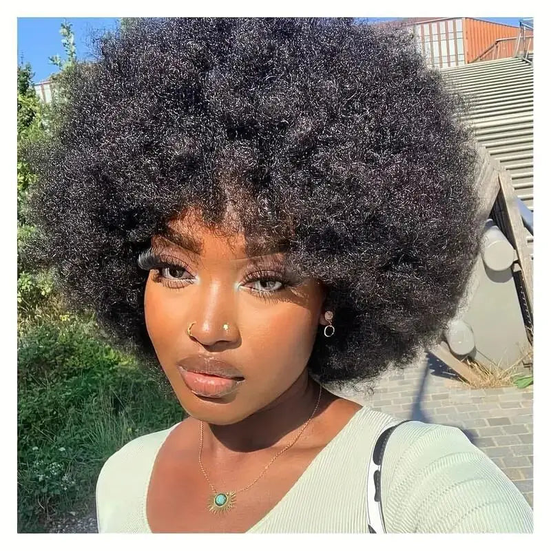 250% Density Afro Kinky Curly 100% Human Hair Explosive Head Wigs Full Machine Brazilian Virgin Hair High Quality Wig For Women