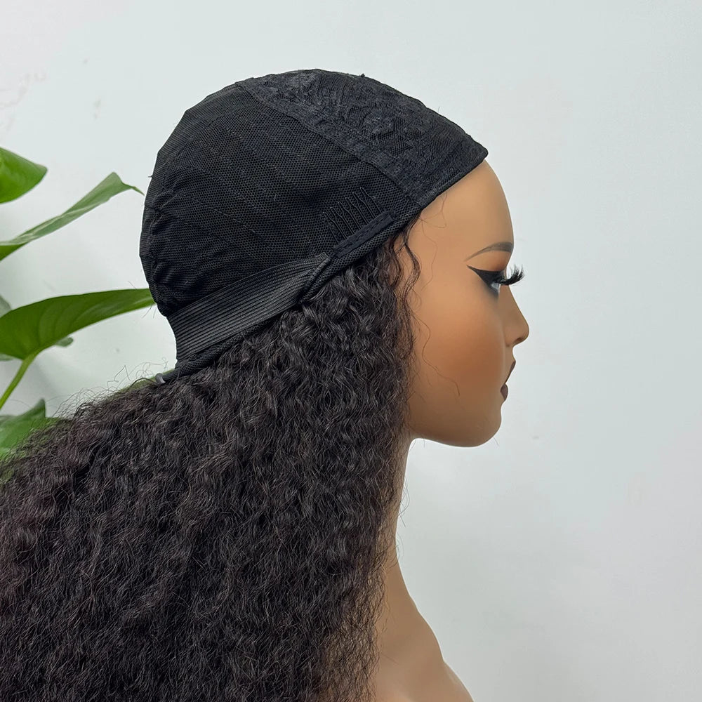 Half Wig Kinky Straight Human Hair Wig Machine Made Wig Human Hair Kinky Straight Human Hair Wig for Black Women