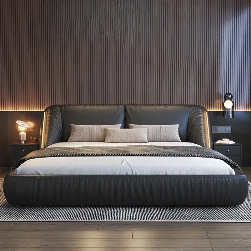 Student Leather Luxury Double Bed Modern Loft King Storage Bedroom Double Bed Queen Disabled Letto Matrimoniale Home Furniture