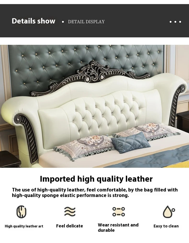 Storage Princess European Bed Double Hand Carved Bedroom Luxury Double Bed Modern Leather Cama Matrimonial Nordic Furniture