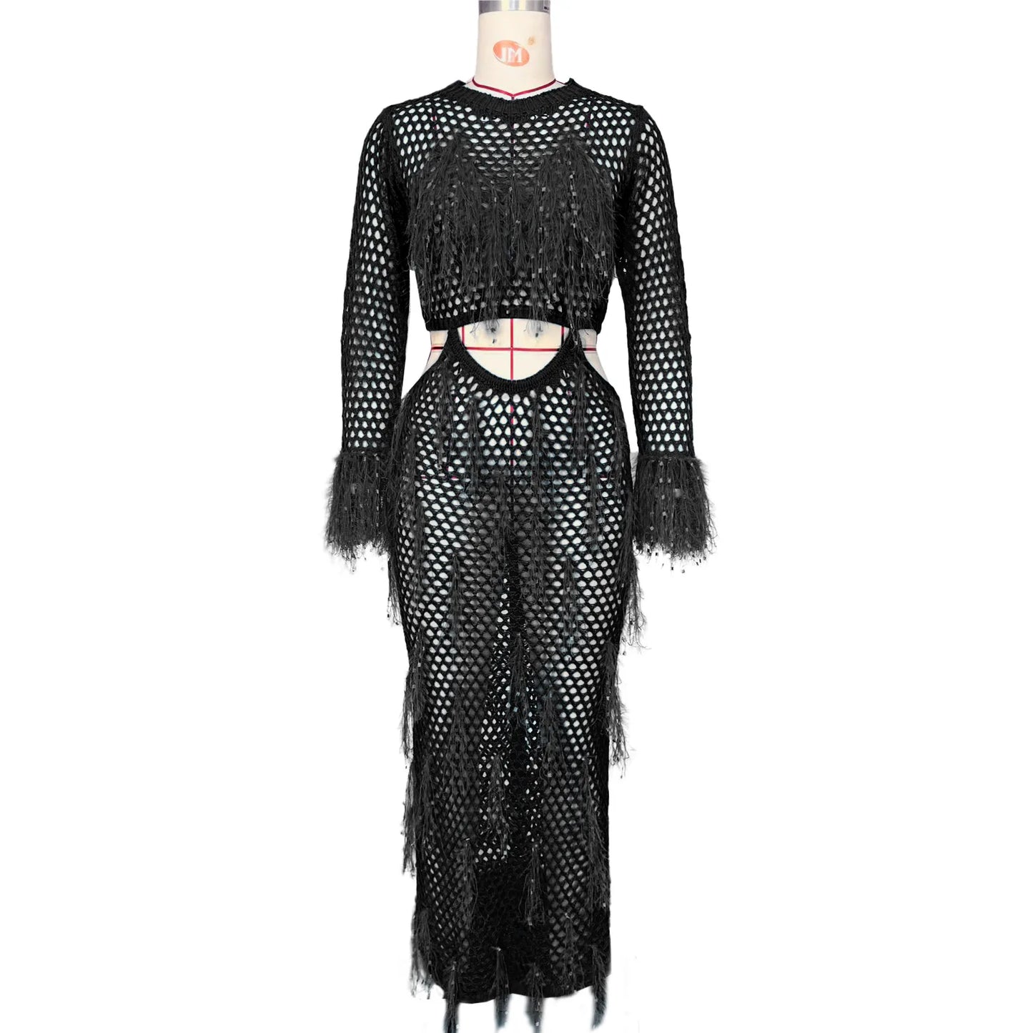 Full Sleeve Hollow Out Sexy Party Dress Spring  Women Night Dresses for Women