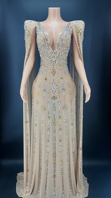 Spring Clothing Crystal Long Diamond Dress Luxury Formal Dresses for Party