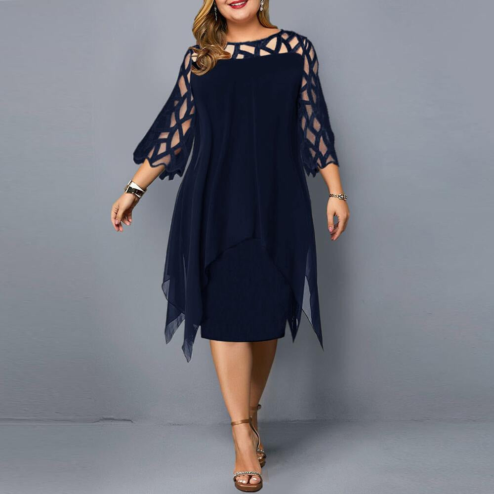 Women Lace Splicing Irregular Hem Lace Skirt Casual Long Dress