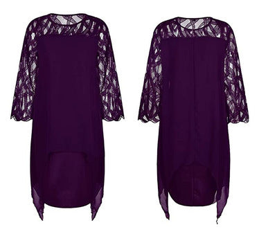 Women Lace Splicing Irregular Hem Lace Skirt Casual Long Dress