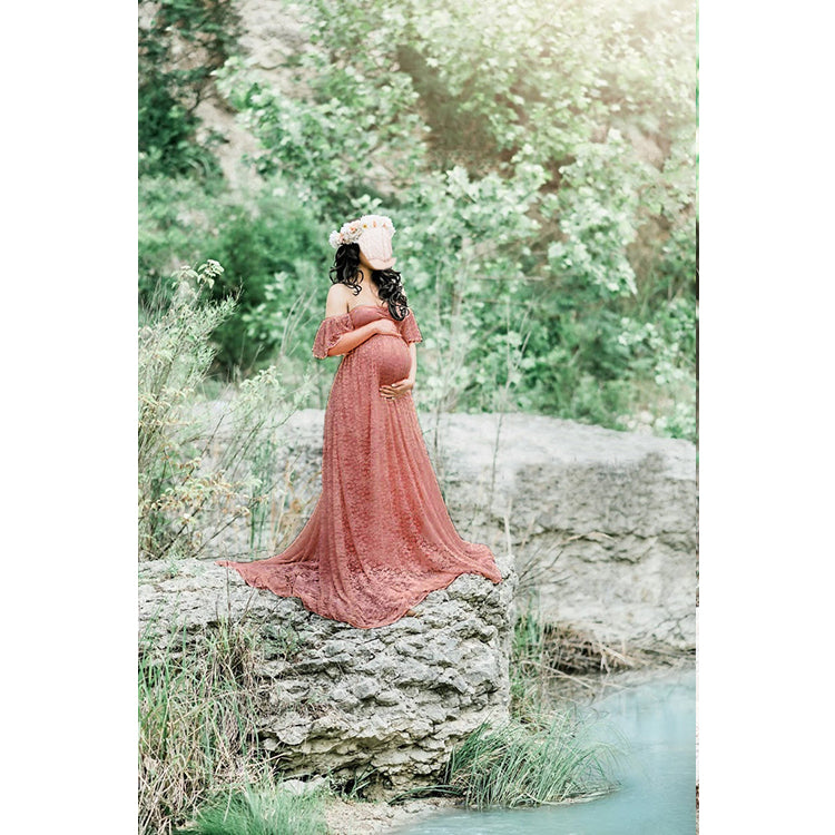 Women Pregnancy Dress Lace Long Strapless Dress
