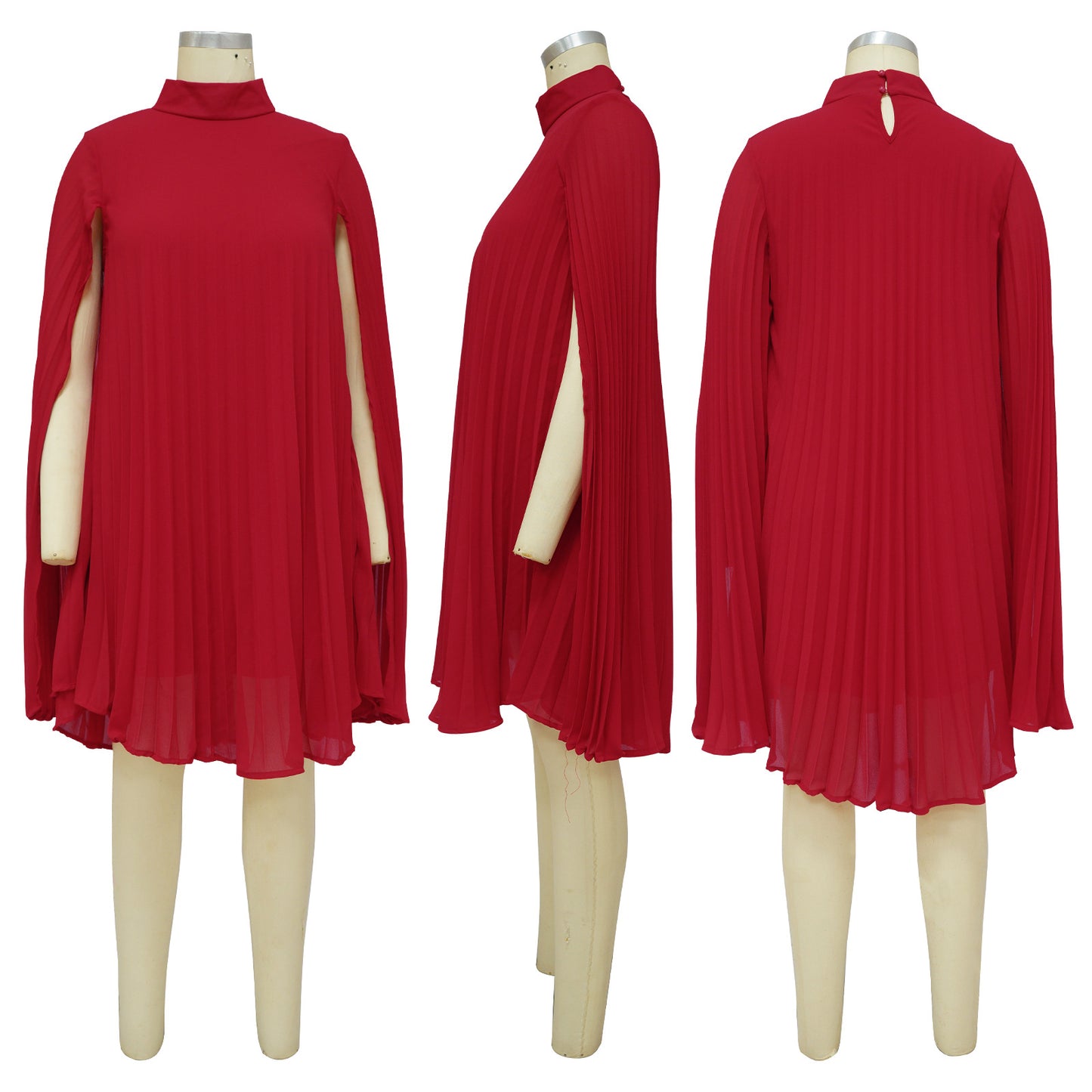 Solid Color Bat Sleeve Elegant Pleated Party Dress