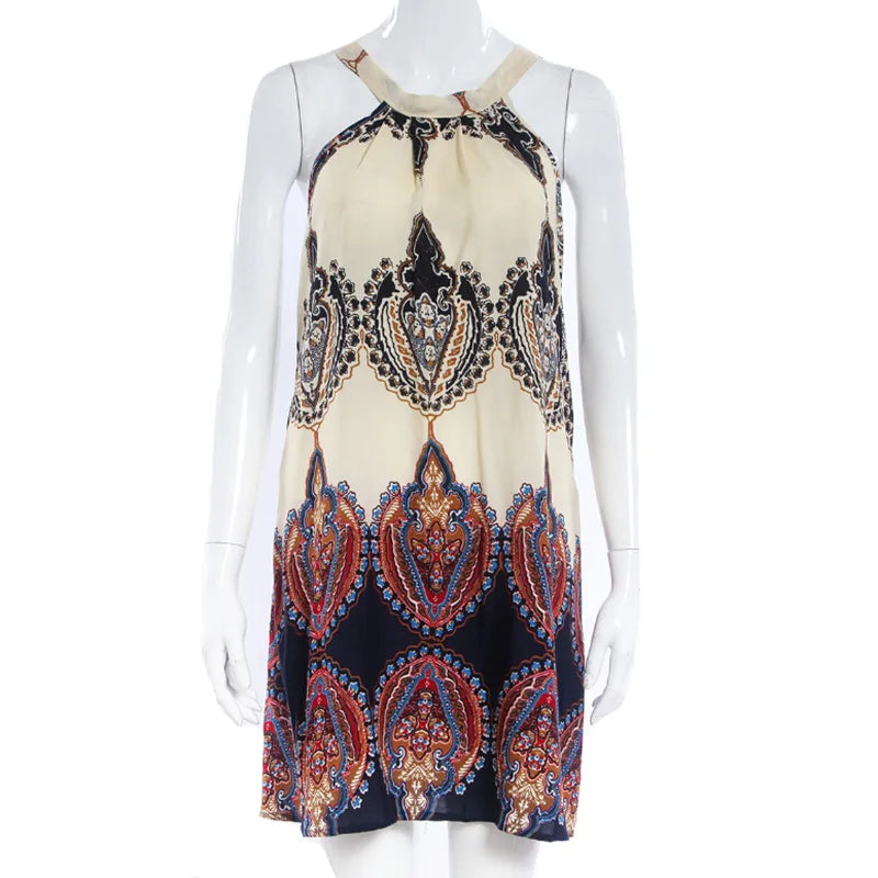 Summer Women Casual Floral Dress Sleeveless Short Beach Dress