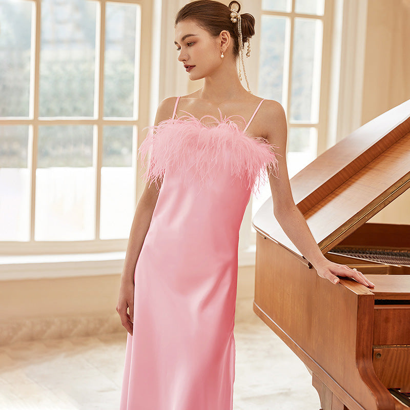 Custom Elegant Evening Party Dress Ostrich Feather Bridal Pajamas