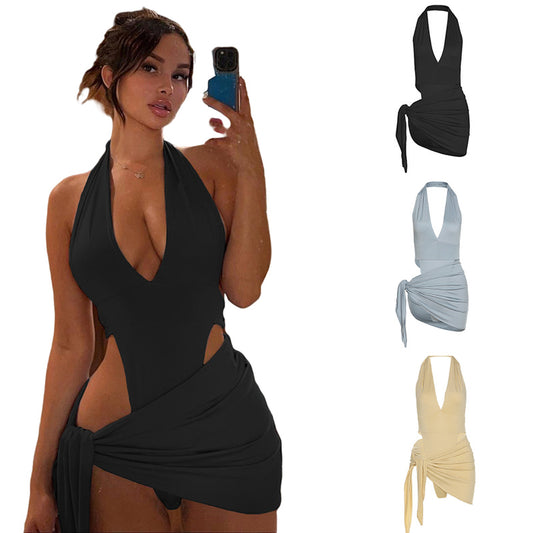 Backless With Bandage Dress Hollow Cut Out Dress Women Apparel Sexy Dresses