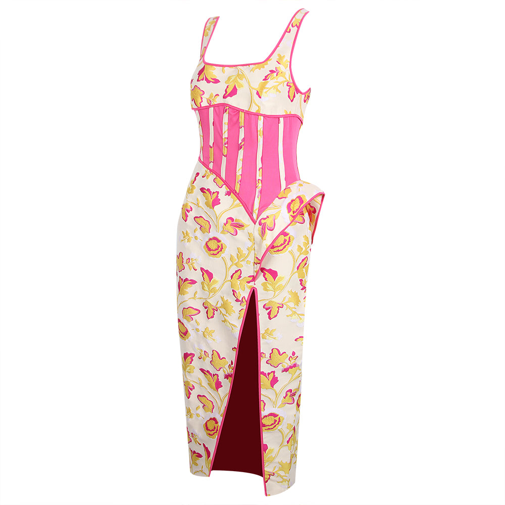 Jacquard Sleeveless Split Colorful Dress