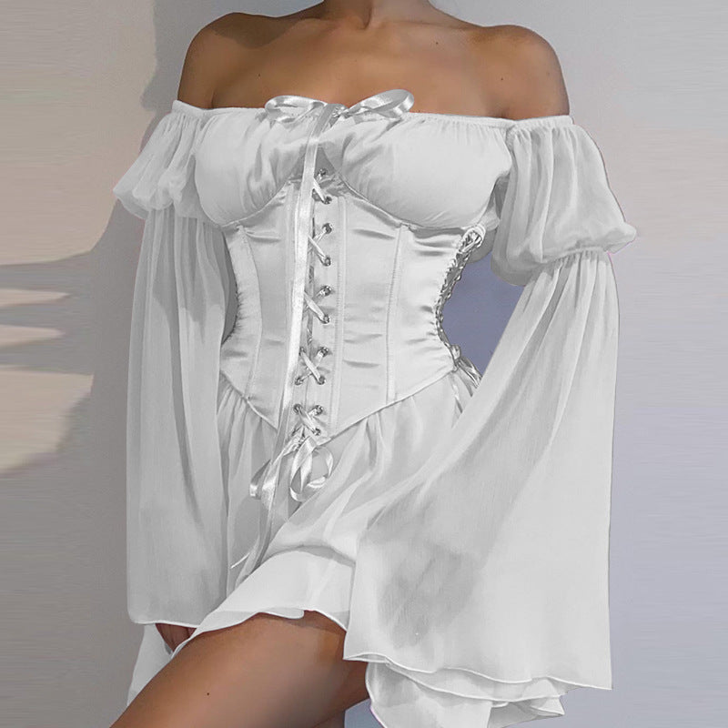 Stylish Sexy Corset Dress Long Sleeve Shirt Dresses for Women Trendy