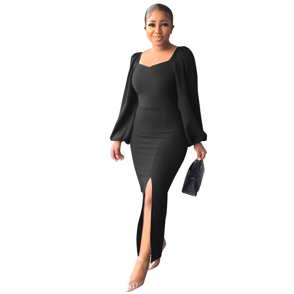 Sexy Backless Split Lantern Sleeve Dress