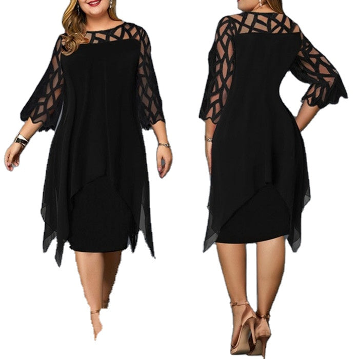 Women Lace Splicing Irregular Hem Lace Skirt Casual Long Dress
