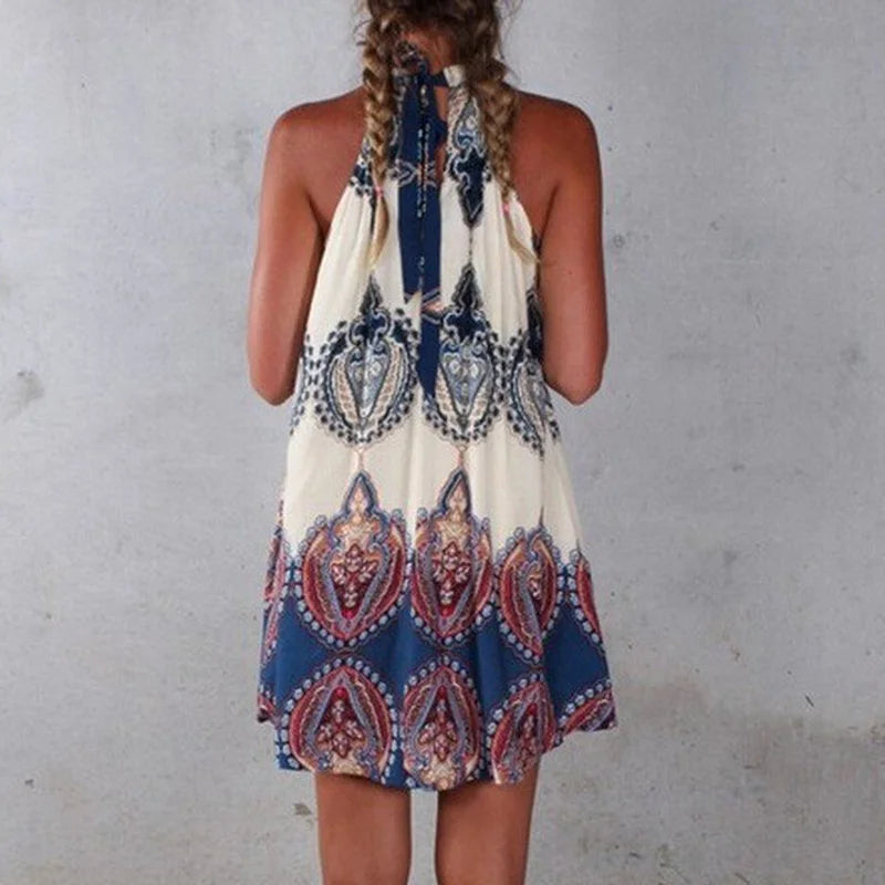 Summer Women Casual Floral Dress Sleeveless Short Beach Dress