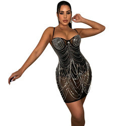 Summer Party Women Evening Elegant Tight Halter Top Sequined Party Dress