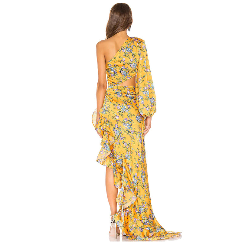 One Shoulder Long Sleeve Women Casual Dress Bohemian Maxi Dresses