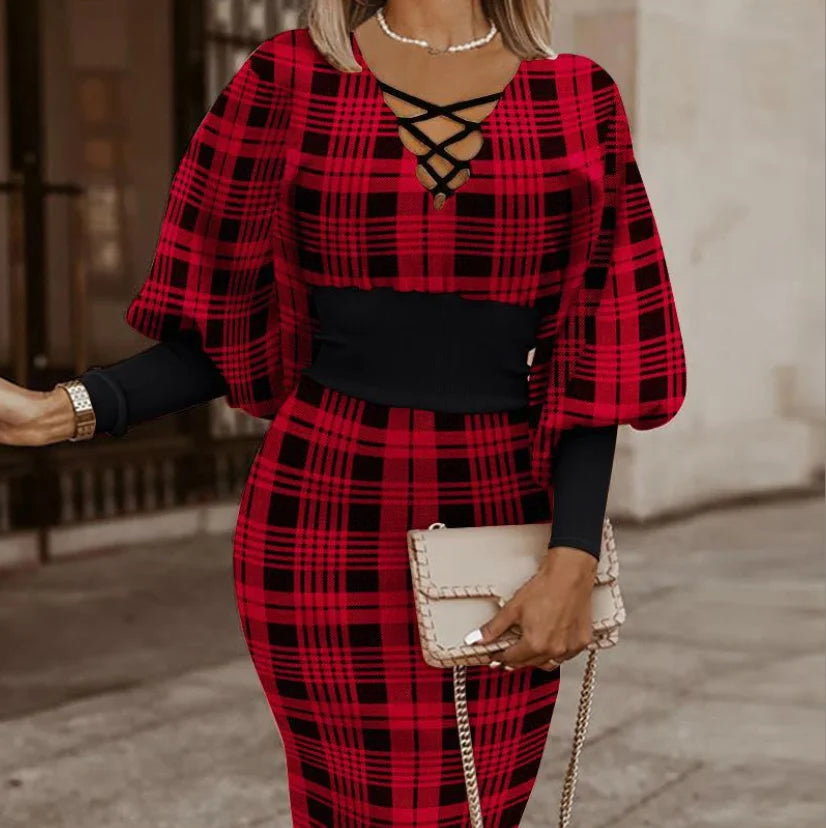 Sexy V-Neck Long Sleeve Pencil Dress Elegant Temperament Slim Dress