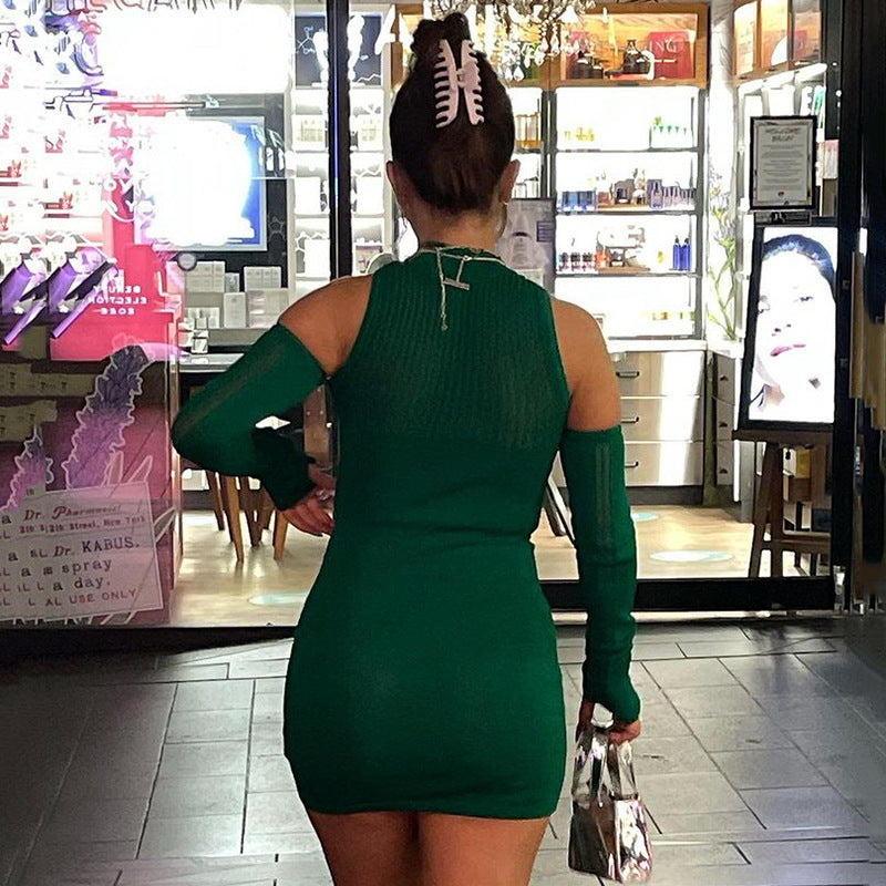 Women Sweater Dresses Turtleneck Long Sleeve Bodycon See Through Mini Dress