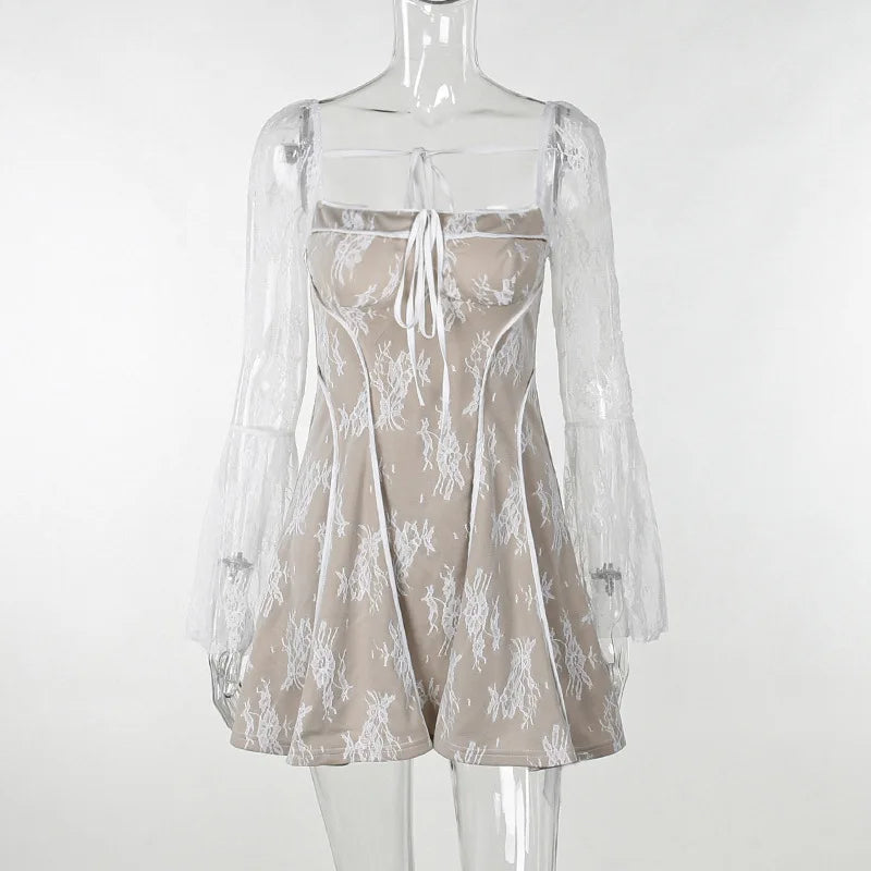 New Square Neck Lace-Up Dress