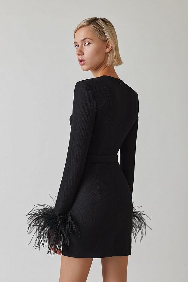 Square Neck Mini Dress Ladies Feather Bandage Dresses for Women