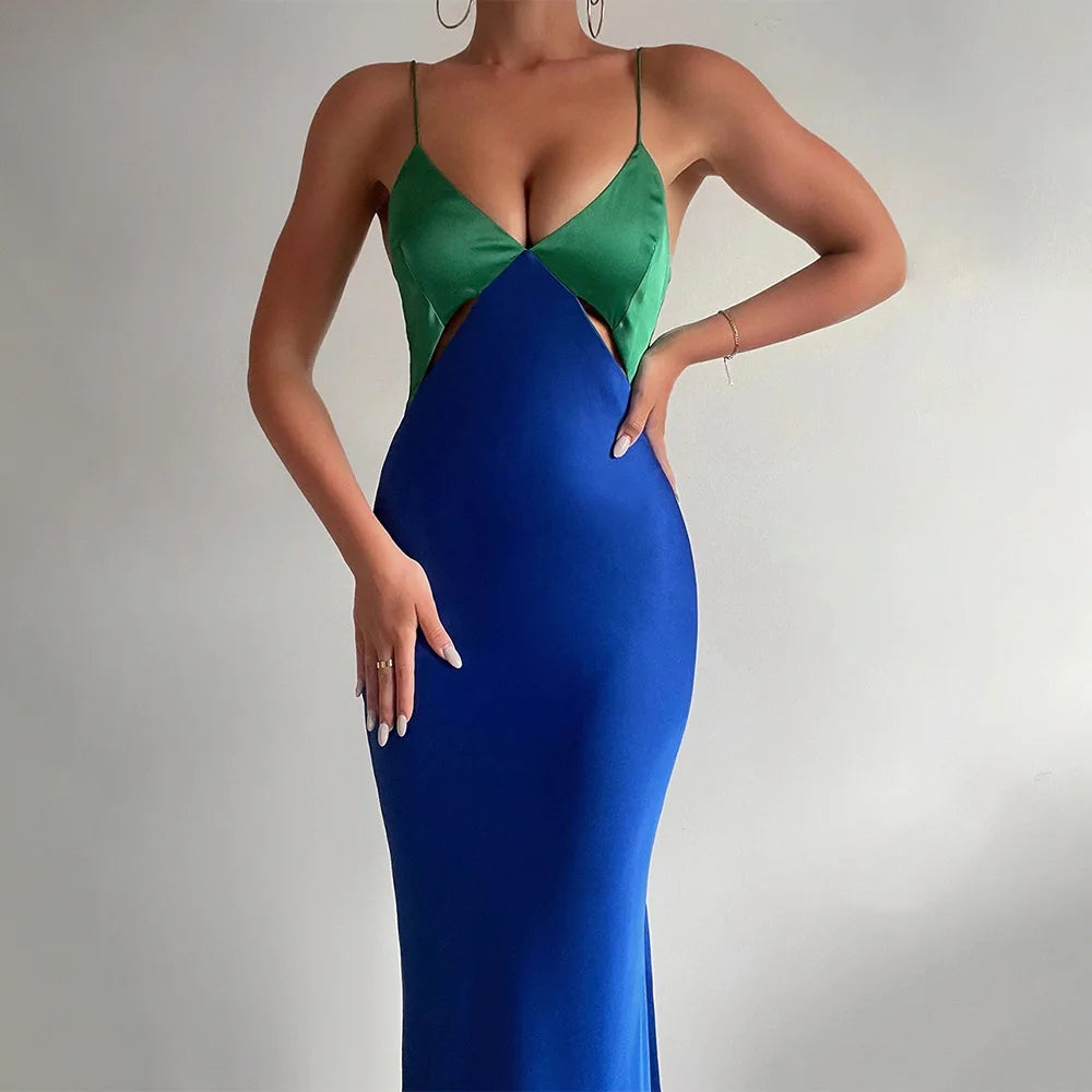 Women Vacation Beach Summer Dress Strap v Neck Cut Out Twist Long Casual Dress