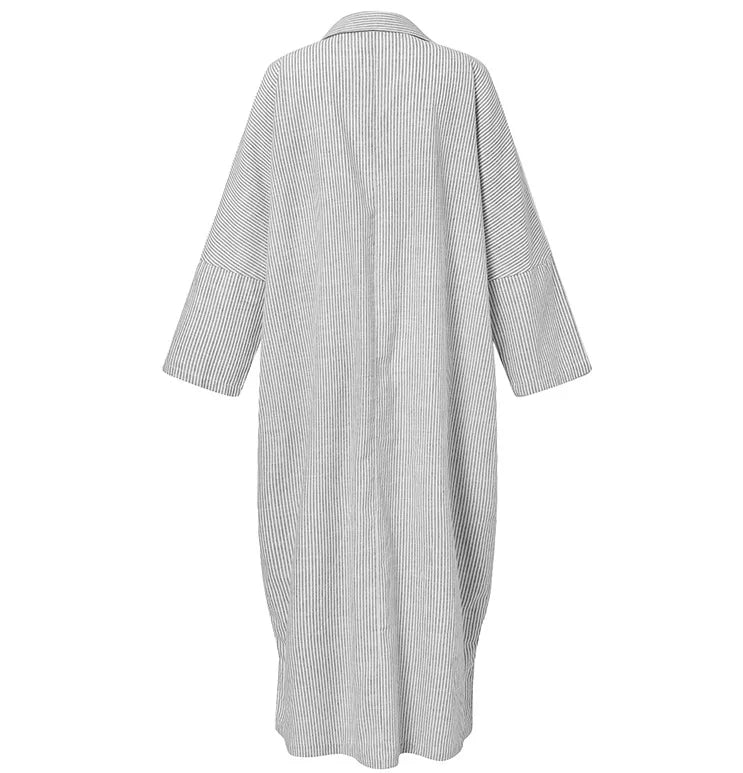 Cotton Linen Dress  Loose Striped Summer Shirt Dress Plus Size
