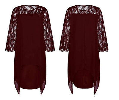 Women Lace Splicing Irregular Hem Lace Skirt Casual Long Dress