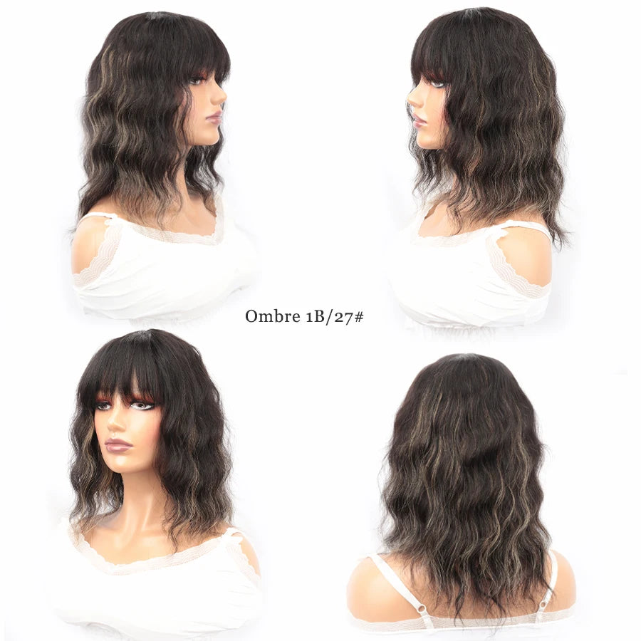 Wet And Wavy Bob Wigs With Bangs Ombre Human Hair Wigs Brazilian Natural Wave Wig