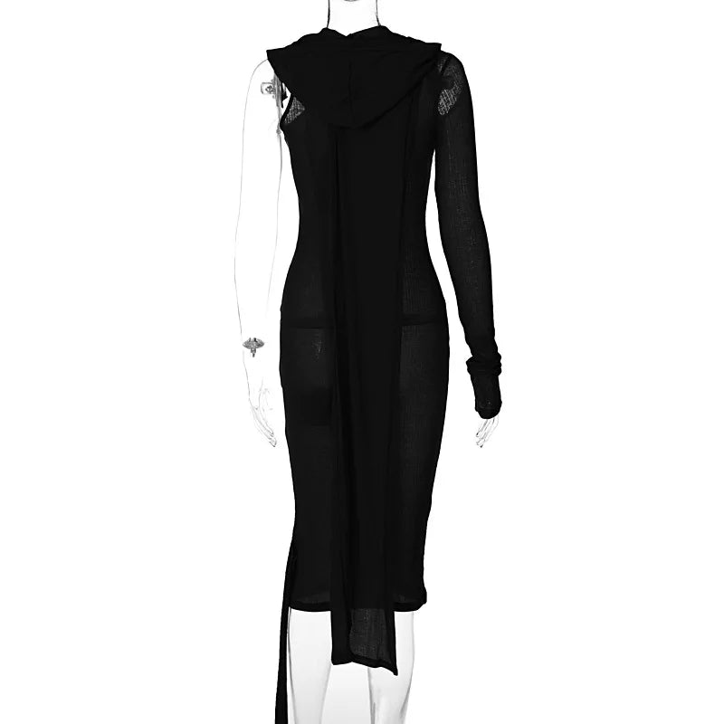 Long Sleeve Dress One Shoulder Casual Hooded Dresses Women