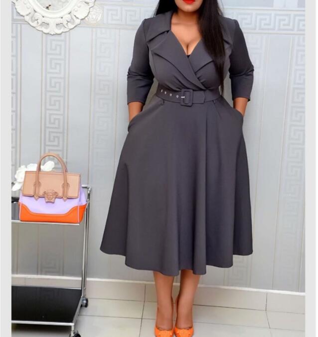 Plus Size Pleated Midi A-Line American Casual Dress