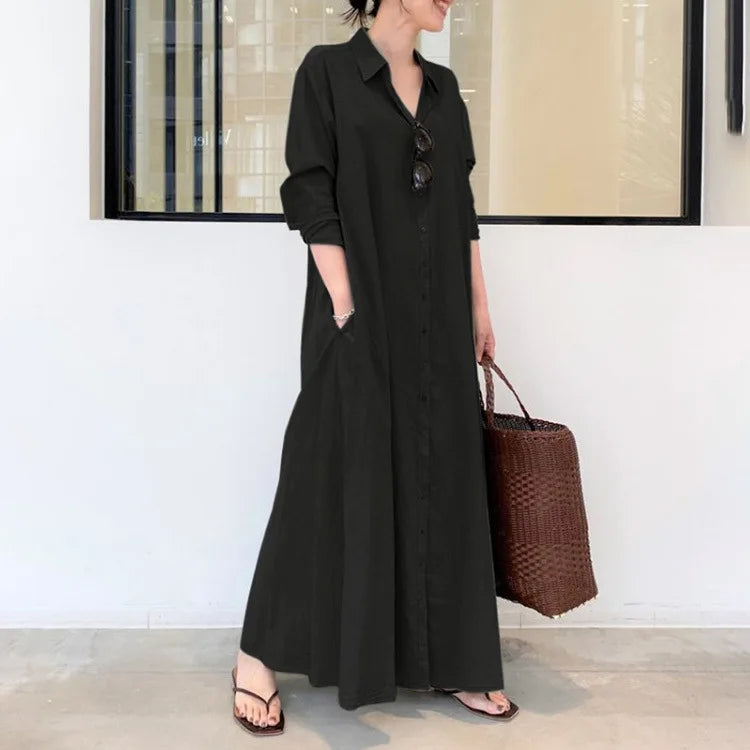 Spring Women Clothing Turn Down Collar Loose Casual Dress