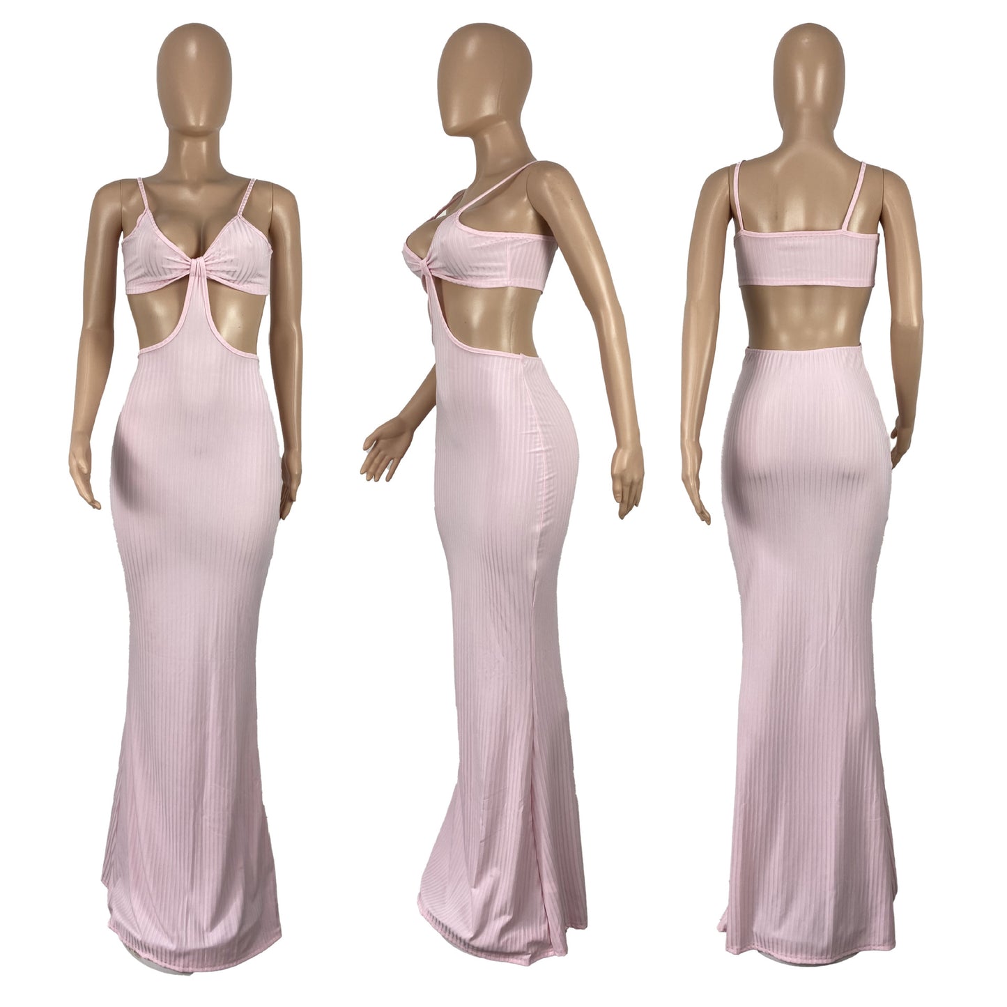 Summer Club Wear Hollow Out Rib Knit Dress Long Elegant Dress
